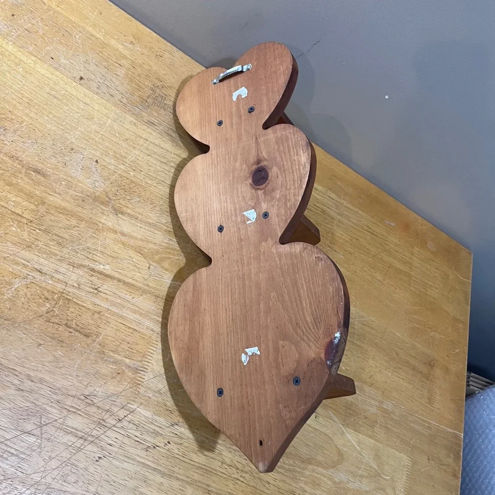 Vtg Rustic Triple Heart Wood Wall Shelf Country Folk Art Triple Tier Display 18
